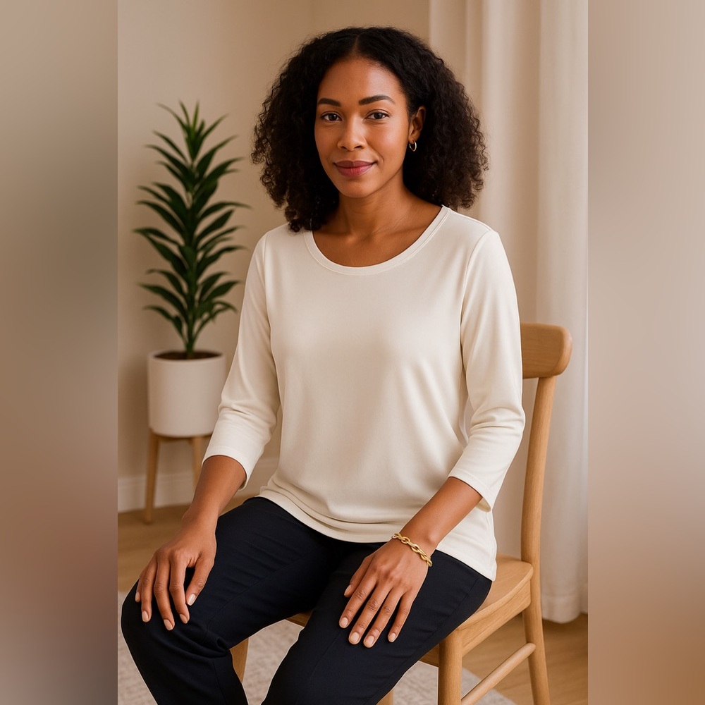 NWT Chico’s Lily Scoop Neck 3/4 Sleeve Basic Knit Top Modern Ecru Size 2 (L/12) - Picture 11 of 11